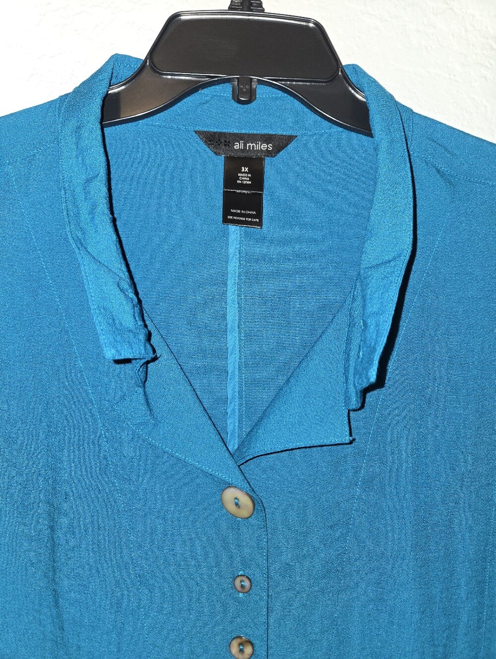 Ali Miles Woven Solid Wire Collar 3/4 Sleeve Pleated Hem Button Front Tunic 3X - Picture 4 of 5